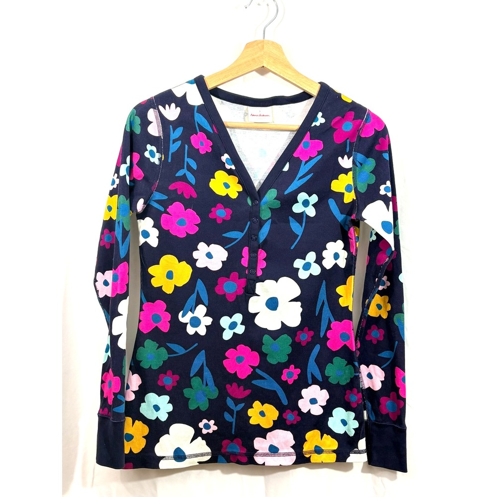 Hannah Anderson‎ Women's 100% Organic Cotton Navy Floral Pajama Top, Size S